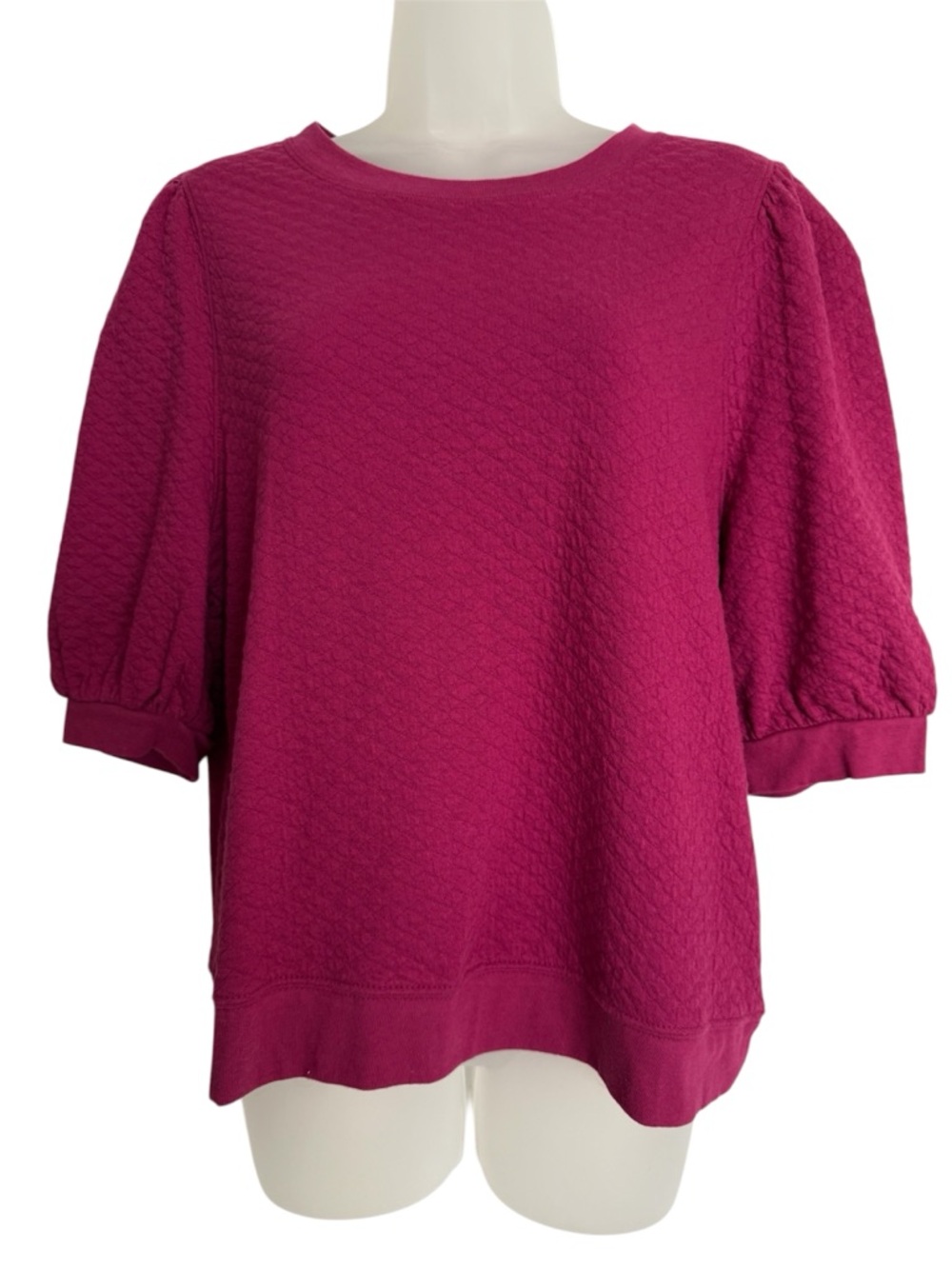 Time and Tru Magenta Puff Sleeve Textured Sweatshirt Size Medium (8-10)